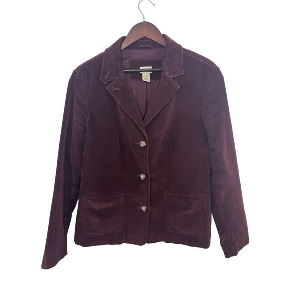 LLBean Women's 14 Reg Burgundy Corduroy Pocket Notch Collar Blazer Jacket Preppy - Picture 1 of 9
